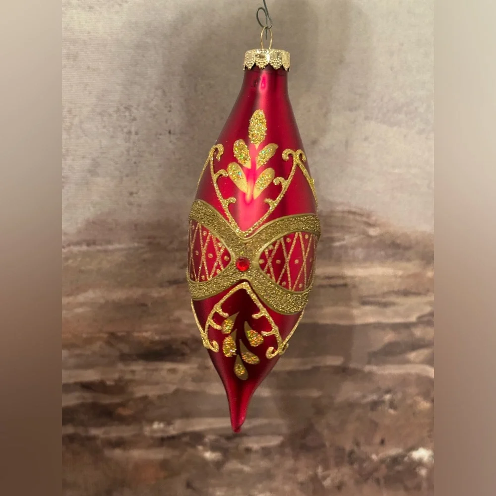 Vintage Lot 6 / Vintage RAUCH Red Gold Glitter Ornaments